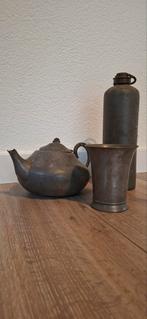 Antieke Tinnen Theepot, Beker en Fles, Antiek en Kunst, Ophalen of Verzenden