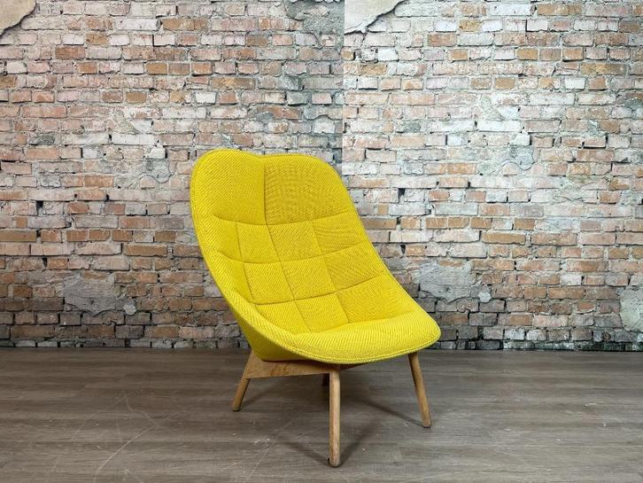 Hay Uchiwa geel bij TheReSales, Huis en Inrichting, Fauteuils, Zo goed als nieuw, Hout, Stof, 75 tot 100 cm, 75 tot 100 cm, Ophalen of Verzenden