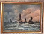 Schilderij vissersboten botters op weg naar de kust, Antiek en Kunst, Ophalen