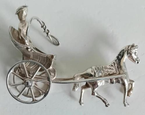 Zilveren miniatuurtje paardje met koetsje, Antiek en Kunst, Antiek | Goud en Zilver, Zilver, Ophalen of Verzenden