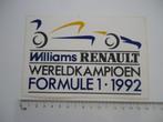 sticker Williams Renault F1 formule 1 race GP 1992 WERELDKAM, Verzamelen, Stickers, Verzenden
