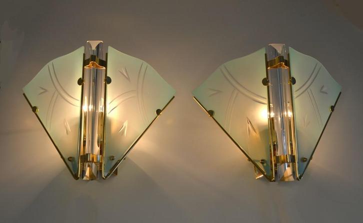 Set Vintage Hollywood Regency lampen - Novaresi / Venini '70, Huis en Inrichting, Lampen | Wandlampen, Gebruikt, Glas, Metaal