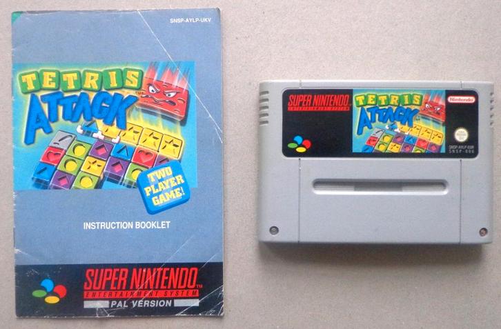 Tetris Attack voor de Europese Super Nintendo + boekje, Spelcomputers en Games, Games | Nintendo Super NES, Gebruikt, Puzzel en Educatief