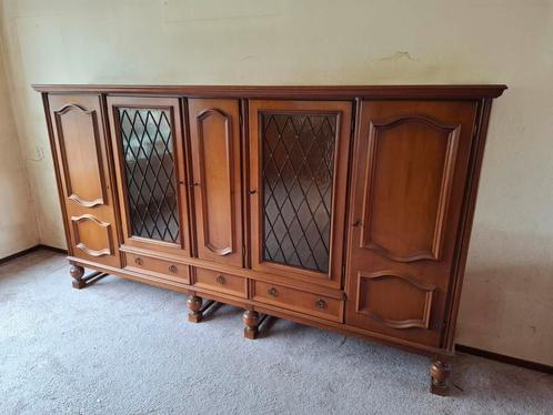 Massief houten, servieskast, vitrinekast, vintage, antiek, Huis en Inrichting, Kasten | Dressoirs, Gebruikt, 200 cm of meer, 25 tot 50 cm
