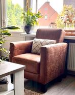 Stoere cognac fauteuil loungestoel als nieuw microleder Haco, Ophalen, Zo goed als nieuw, Minder dan 75 cm, 50 tot 75 cm