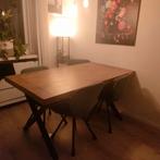 Eikenhouten tafel + 4 Lucca stoelen (Kwantum), Ophalen of Verzenden, Gebruikt, Blauw, Metaal