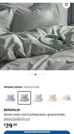 Ikea Duvet cover and 2 pillowcases, green/stripe, 240x220, Ophalen, Zo goed als nieuw, Tweepersoons, Deken of Dekbed