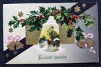 Reliefkaart Kerst en Nieuwjaar, 1912, hulst, kerstklokken, Verzenden, Voor 1920, Gelopen, Feest(dag)
