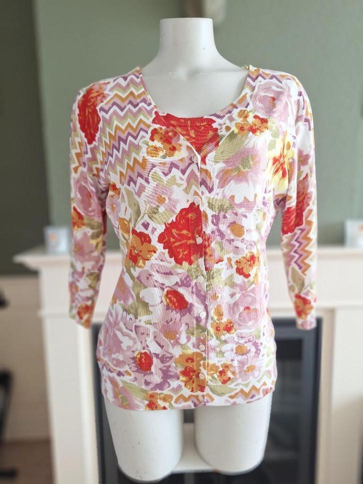 Leo Guy vest Lila oud roze groen rood bloemen combi 4 42, Kleding | Dames, Truien en Vesten, Zo goed als nieuw, Maat 42/44 (L)