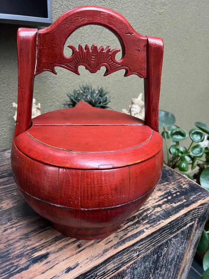 Chinese water emmer bucket chinees hout houtsnijwerk vintage, Antiek en Kunst, Kunst | Niet-Westerse kunst, Ophalen of Verzenden