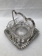 Antieke  kristallen schaal op verzilverde houder, Ophalen of Verzenden