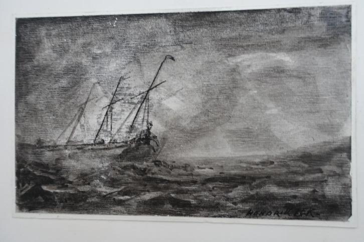 Schilderwerkje Hendrik Lek 15.5 x 10 cm., Antiek en Kunst, Kunst | Schilderijen | Klassiek, Ophalen of Verzenden