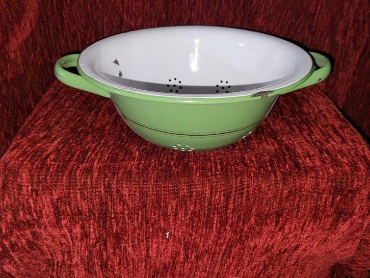 Vintage Emaille Vergiet Groen/Wit, Antiek en Kunst, Antiek | Emaille, Ophalen of Verzenden