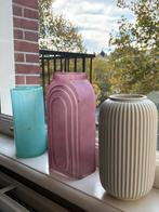 Set van 3 vazen - Turquoise, Violet, Wit, Overige kleuren, Ophalen of Verzenden, Minder dan 50 cm, Glas