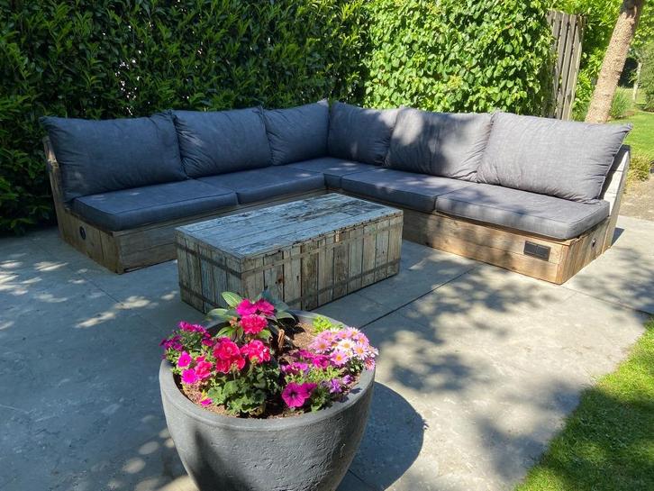Mooie hoekbank van steigerhout, Tuin en Terras, Tuinbanken, Gebruikt, Hout, Ophalen