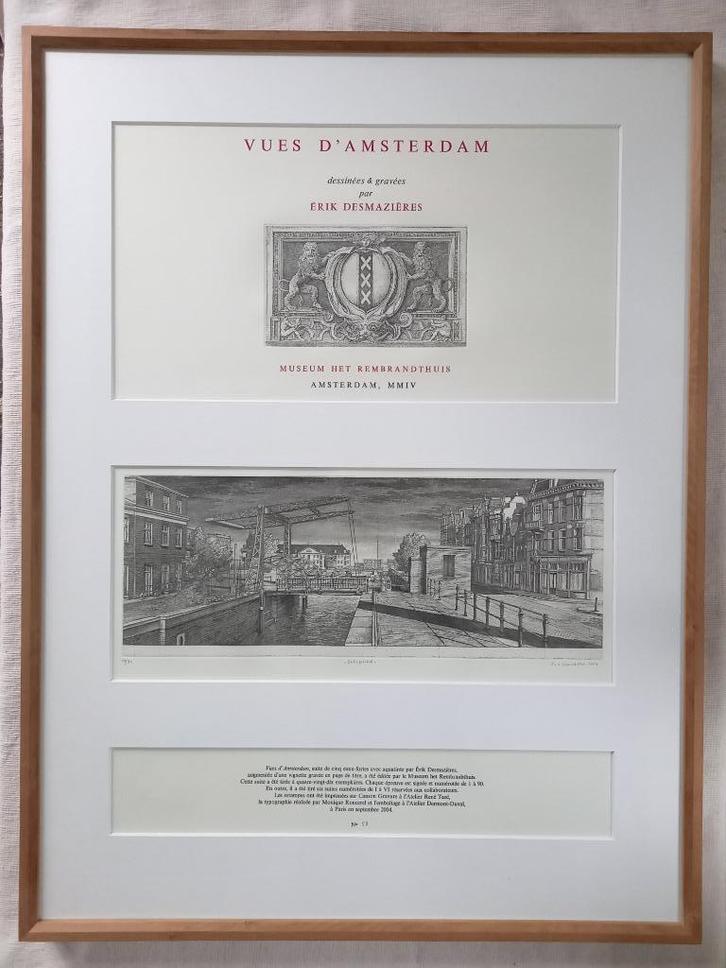 Erik Desmazières (1948) - prent 'Entrepotdok' Amsterdam, Antiek en Kunst, Kunst | Etsen en Gravures, Ophalen
