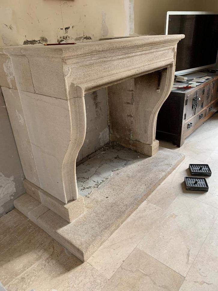 open haard schouw zandsteen met roosters en rookkap, Huis en Inrichting, Haarden, Gebruikt, Overige soorten, Ophalen