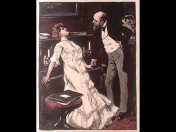 Originele jugendstil prent Leunend tegen de piano beschikbaar voor biedingen