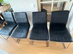 Set van 4 zwarte leren eetkamerstoelen, Huis en Inrichting, Stoelen, Ophalen, Gebruikt, Zwart, Vier