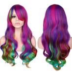 Carnaval pruik lang haar met krullen multi-color regenboog, Verzenden, Nieuw, Pruik of Haarverlenging