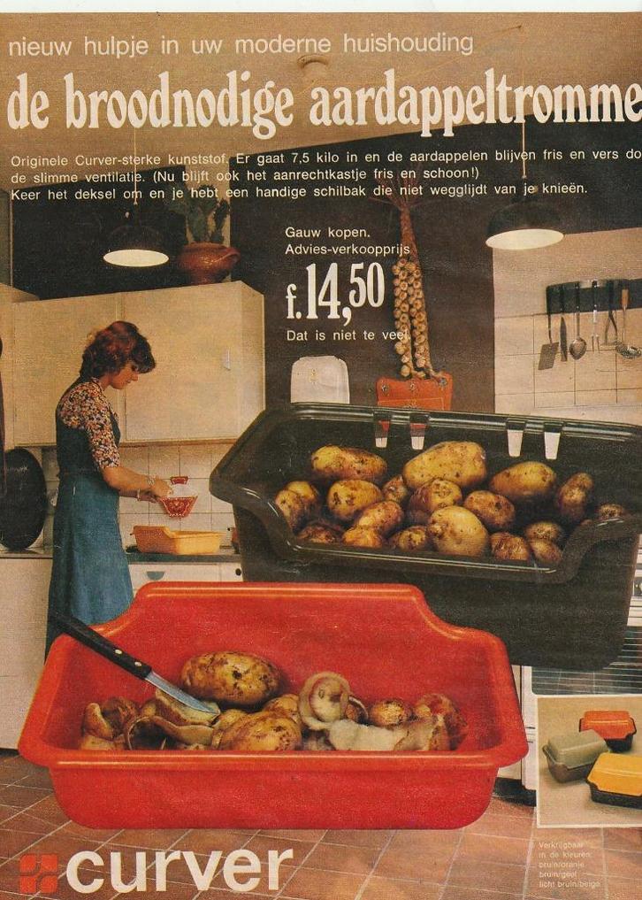 Retro reclame 1975 Curver aardappelbak plastic bak, Verzamelen, Retro, Overige typen, Verzenden