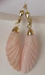 Geelgouden damesoorbellen met roze opaal, Hangers, Verzenden, Nieuw, Roze