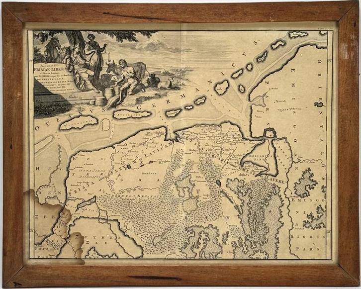 214. Kopergravure – kaart van Friesland en Groningen, 1725, Antiek en Kunst, Kunst | Etsen en Gravures, Ophalen of Verzenden