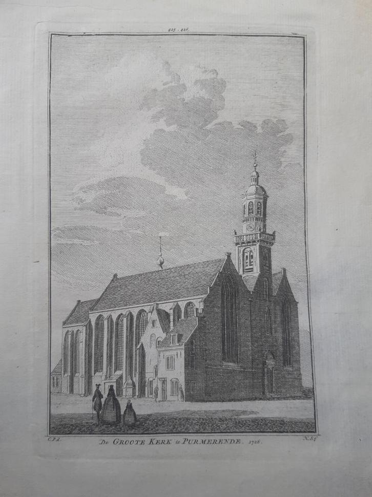 425-426*/ Groote Kerk te Purmerend  Gravure uit 1757, Antiek en Kunst, Kunst | Etsen en Gravures, Ophalen of Verzenden