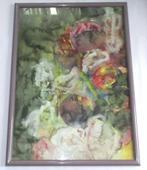 Mooi schilderij kleuren collage aquarel onder glas., Antiek en Kunst, Kunst | Schilderijen | Klassiek, Ophalen