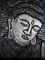 Boeddha wandpaneel zwart hout beschilderd met zilververf, Huis en Inrichting, Woonaccessoires | Wanddecoraties, Ophalen, Zo goed als nieuw