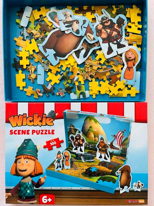 Puzzel + Kartonnen Figuurtjes Wickie de Viking 100 st. 6+, Kinderen en Baby's, Speelgoed | Kinderpuzzels, Zo goed als nieuw, Meer dan 50 stukjes
