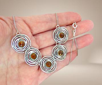 Mooie MODERNIST 925 zilveren BILI ketting gele stenen! beschikbaar voor biedingen