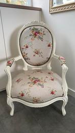 Mooie brocante fauteuil wit met bloemetjes, Ophalen