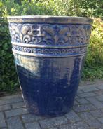 Geglazuurde pot tress bleu old look., Tuin en Terras, Ophalen, 40 cm of meer, Rond, Nieuw