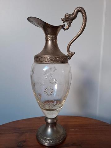 Oude verzilverde wijnkaraf kristal G. Galbiati Italië  beschikbaar voor biedingen