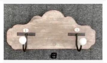 Brocante kapstok hout met metaal, 40 x 18 cm, metalen haken beschikbaar voor biedingen