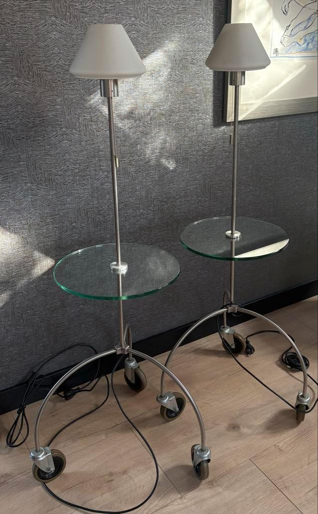 2x Jan des Bouvrie Vloerlampen, Huis en Inrichting, Lampen | Vloerlampen, Zo goed als nieuw, 100 tot 150 cm, Glas, Overige materialen