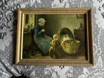 Oude plaat in lijst afmeting 30 bij 39 cm er zitten twee lic, Antiek en Kunst, Kunst | Schilderijen | Klassiek, Ophalen of Verzenden