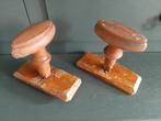 2 oude houten deurkrukken / kastdeur krukken, Ophalen of Verzenden, Gebruikt, Koper of Messing, Klink of Kruk