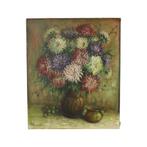 Groot Bloemen Stilleven Schilderij Dahlia’s Gesigneerd, Antiek en Kunst, Ophalen of Verzenden