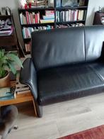 zwart leren bankstel, 3 en 2 zits. Kan nog jaren mee,., Modern, Gebruikt, Leer, 75 tot 100 cm