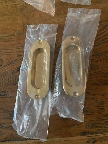 Mooie geel kopere deurkommen ( 2 sets) voor schuifdeuren.  beschikbaar voor biedingen