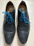 Zwarte leren herenschoenen met blauwe accenten - 41,5, Zwart, Floris van Bommel, Ophalen of Verzenden, Zo goed als nieuw