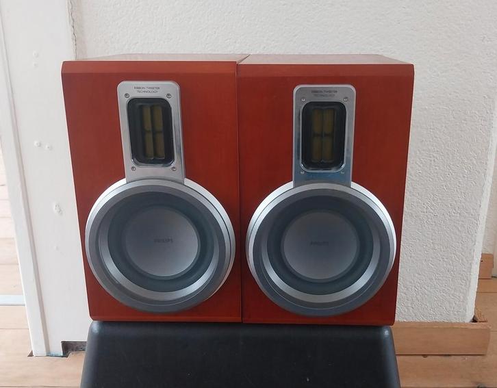 Philips MCD-708 speakers Ribbon Cherry wood, Audio, Tv en Foto, Luidsprekers, Gebruikt, Front, Rear of Stereo speakers, Minder dan 60 watt