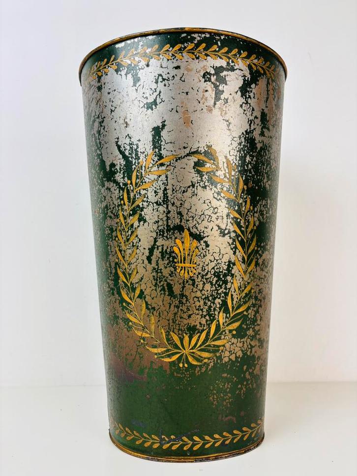 Antieke Franse tinnen fleur-de-lys bladgoud groen 1930, Huis en Inrichting, Woonaccessoires | Paraplubakken, Metaal, Ophalen of Verzenden