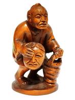 Boxwood Netsuke van een masker verkoper - Japan, Antiek en Kunst, Kunst | Niet-Westerse kunst, Ophalen of Verzenden