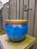Blauw Geglazuurde Plantenpotten - Set van 3, Tuin en Terras, Bloempotten, Tuin, Rond, Zo goed als nieuw, Minder dan 40 cm