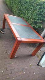 Hardhout- en Leisteen tafel 100x200, Ophalen, Gebruikt, 200 cm of meer, 50 tot 100 cm