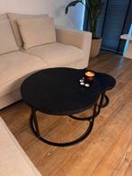 Driedelige salontafel-set zwart mangohout, Ophalen, 50 tot 100 cm, Rond, Zo goed als nieuw