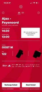 Ajax-Feyenoord 2 tickets naast elkaar vak 122, Tickets en Kaartjes, Losse kaart, Twee personen, December